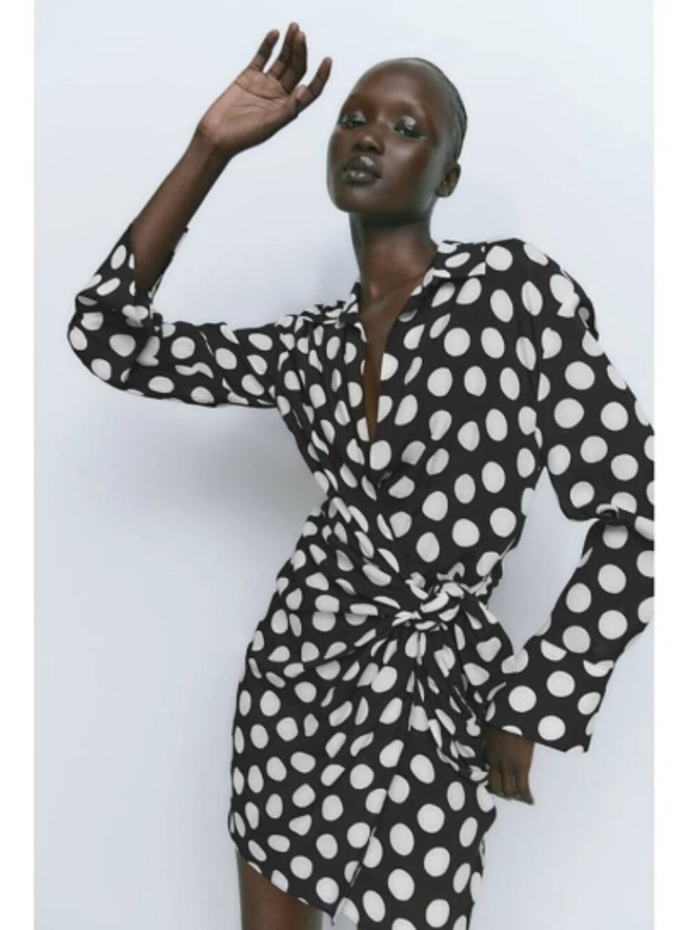 NWT Zara Black and White Polka Dot Wrap Dress Sz M